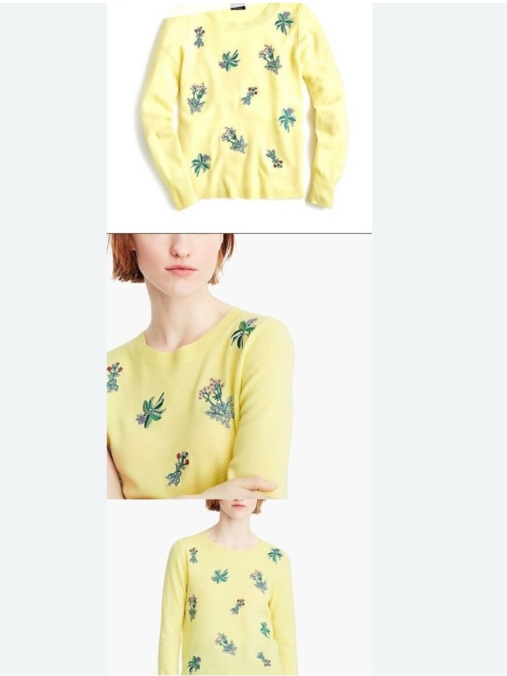 J. Crew 100% cashmere yellow floral embroidered sweater